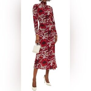 A.L.C. Isabella Ruched Printed Silk Midi Dress Claret Red Floral Size 6